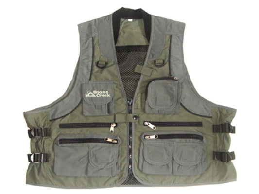 Stone Creek Deluxe Fishing Vest, Grey/Sage, Medium
